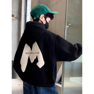 韩国男童卫衣秋冬款2023新款儿童冬季炸街加绒一体绒加厚连帽外套