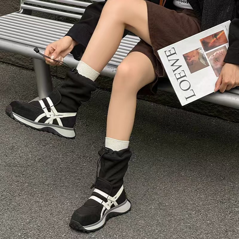 弹力袜靴2025款系带时尚中筒靴女