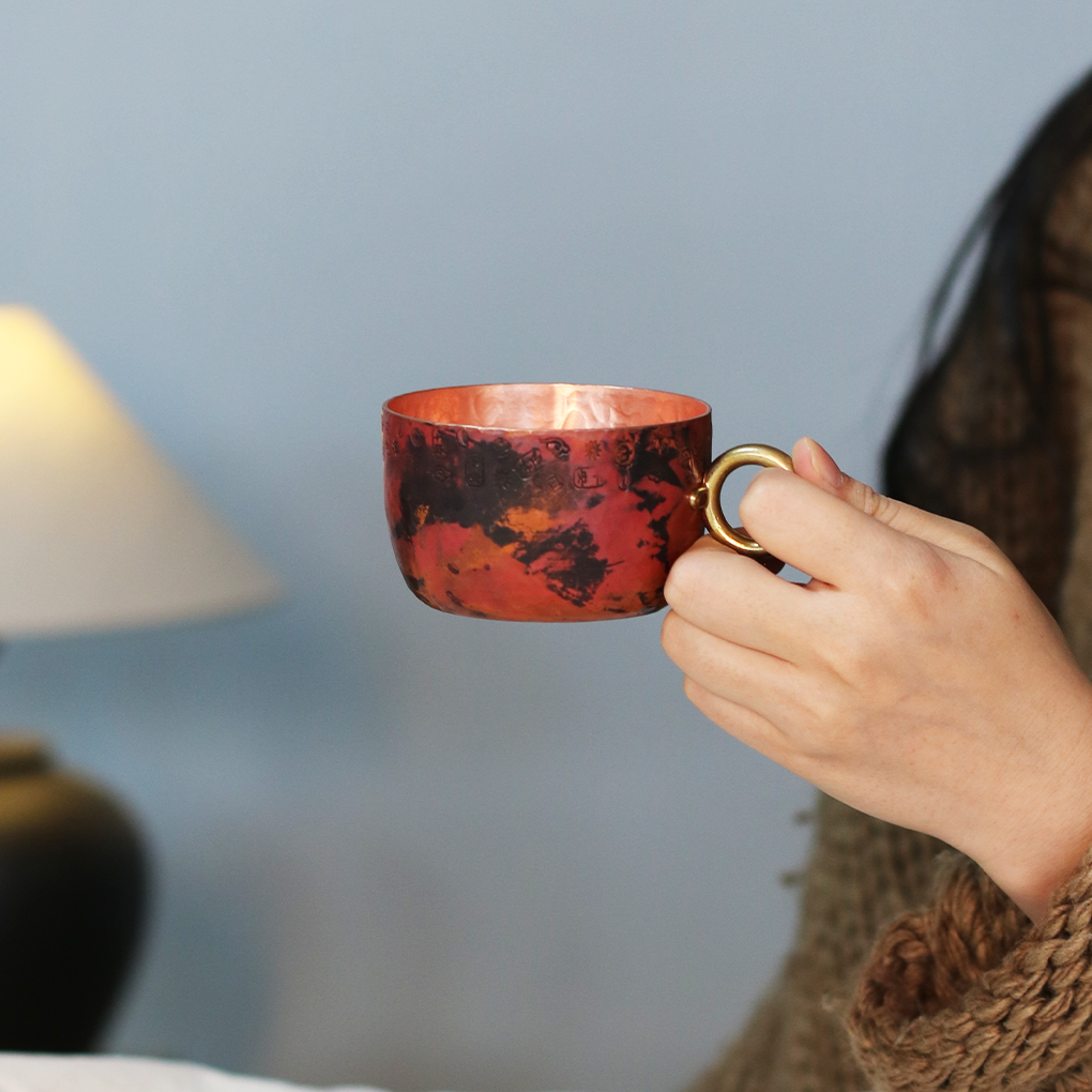 紫铜纯手工加厚咖啡杯纯铜锻打家用咖啡杯红铜水杯长柄铜杯防烫