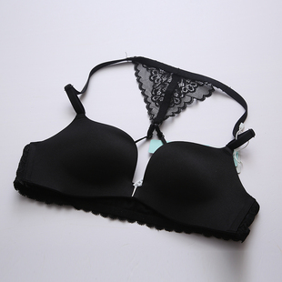 黑色简约前扣性感内衣女无钢圈小胸聚拢上托防下垂上薄下厚文胸