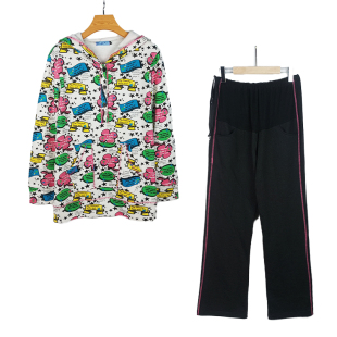 款 彩色印花孕妇装 外出上衣时尚 2025大码 孕期卫衣两件套 春秋套装