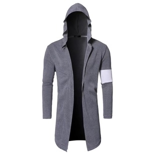 2025年大码男装开衫卫衣简约连帽开衫加薄绒外套长款欧美中长款