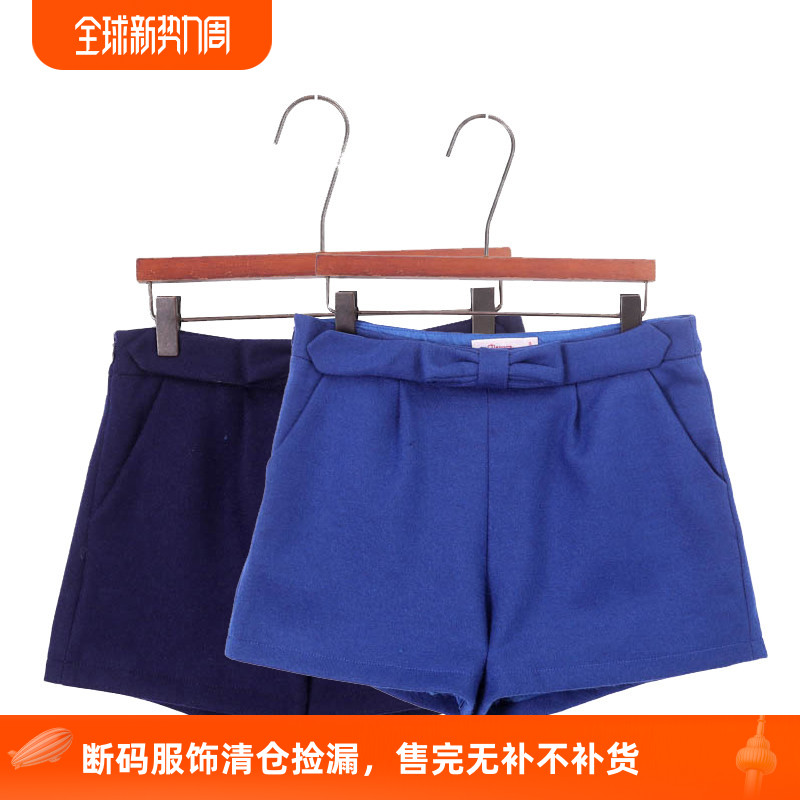 羊毛冬季新款百搭修身蝴蝶结设计毛呢料短裤休闲裤女裤热裤有口袋