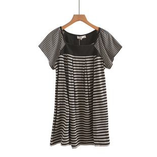 外贸日单品牌孕妇莱赛尔棉短袖条纹拼接家居服短袖日本可授乳