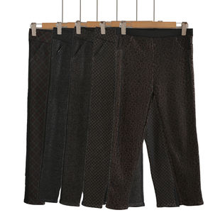 加绒加厚打底裤女秋冬新款高腰高弹烫金牡丹花重工妈妈百搭小脚裤