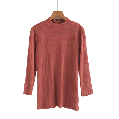 法式花边半高领蕾丝衫女秋冬款高级感气质打底衫镂空内搭长袖上衣