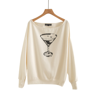 美式一字肩辣妹白色短款卫衣女秋冬薄绒无帽露肩慵懒风宽松上衣