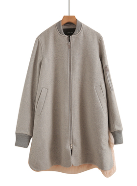 25秋冬新款外贸摇滚obey灰色女式长款宽松滑板外套棒球领厚款大衣