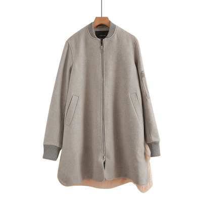 25秋冬新款外贸摇滚obey灰色女式长款宽松滑板外套棒球领厚款大衣