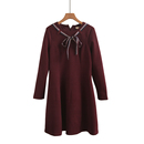 红色连衣裙女优雅气质裙 领口彩色飘带拼接长袖 品牌折扣春秋季 新款