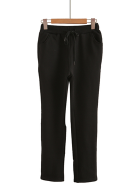 黑色棉质运动裤女2025秋冬加绒加厚女卫裤高腰腰带大码女装休闲裤