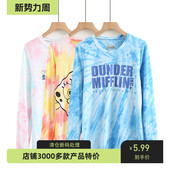 2025春秋新品 T恤百搭圆领打底衫 爆款 女士圆领扎染卡通印花长袖