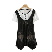 短袖 妈妈装 上衣韩版 时尚 2025年夏季 设计假两件遮肉宽松t恤衫 新品