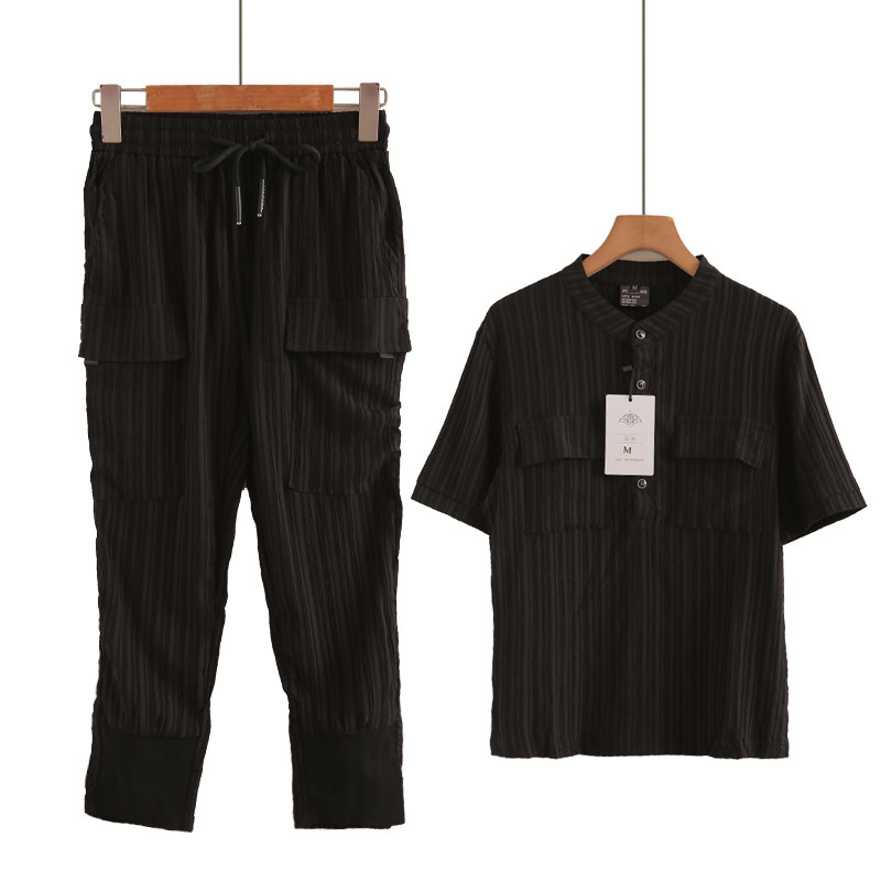 纯棉竖条纹运动休闲套装女秋时尚减龄气质高级感卫衣阔腿裤两件套