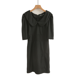 甜酷少女感娃娃领裙子五分袖显瘦赫本风气质高级感黑连衣裙女夏季