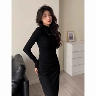 顯身材連衣裙女春夏配大衣打底內(nèi)搭長裙子氣質(zhì)修身 歐美長袖 包臀裙