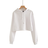 宽松露脐长袖 设计感白色美式 上衣 加绒卫衣女秋季 韩版 短款 连帽短款