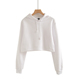 宽松露脐长袖 设计感白色美式 上衣 加绒卫衣女秋季 韩版 短款 连帽短款
