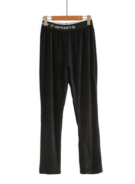 初冬字母松紧腰天鹅绒条绒休闲裤大码女装宽松绒面裤黑色垂感显瘦