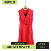 修身 翻领显女人味连衣裙背心裙蕾丝相接V领无袖 包臀显瘦一步裙