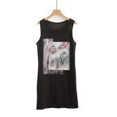 新款 女宽松中长款 网纱印花雪纺大码 吊带连衣裙夏季 打底无袖 背心裙