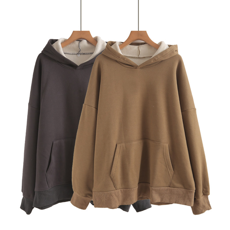 深色连帽卫衣女2025新款爆款秋冬加绒加厚欧货大版中长款外套小众