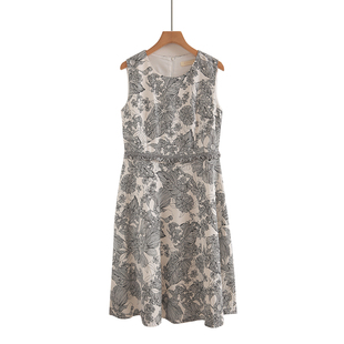 白底印花显瘦长裙气质过膝背心裙 新款 纯棉无袖 连衣裙女2025夏季