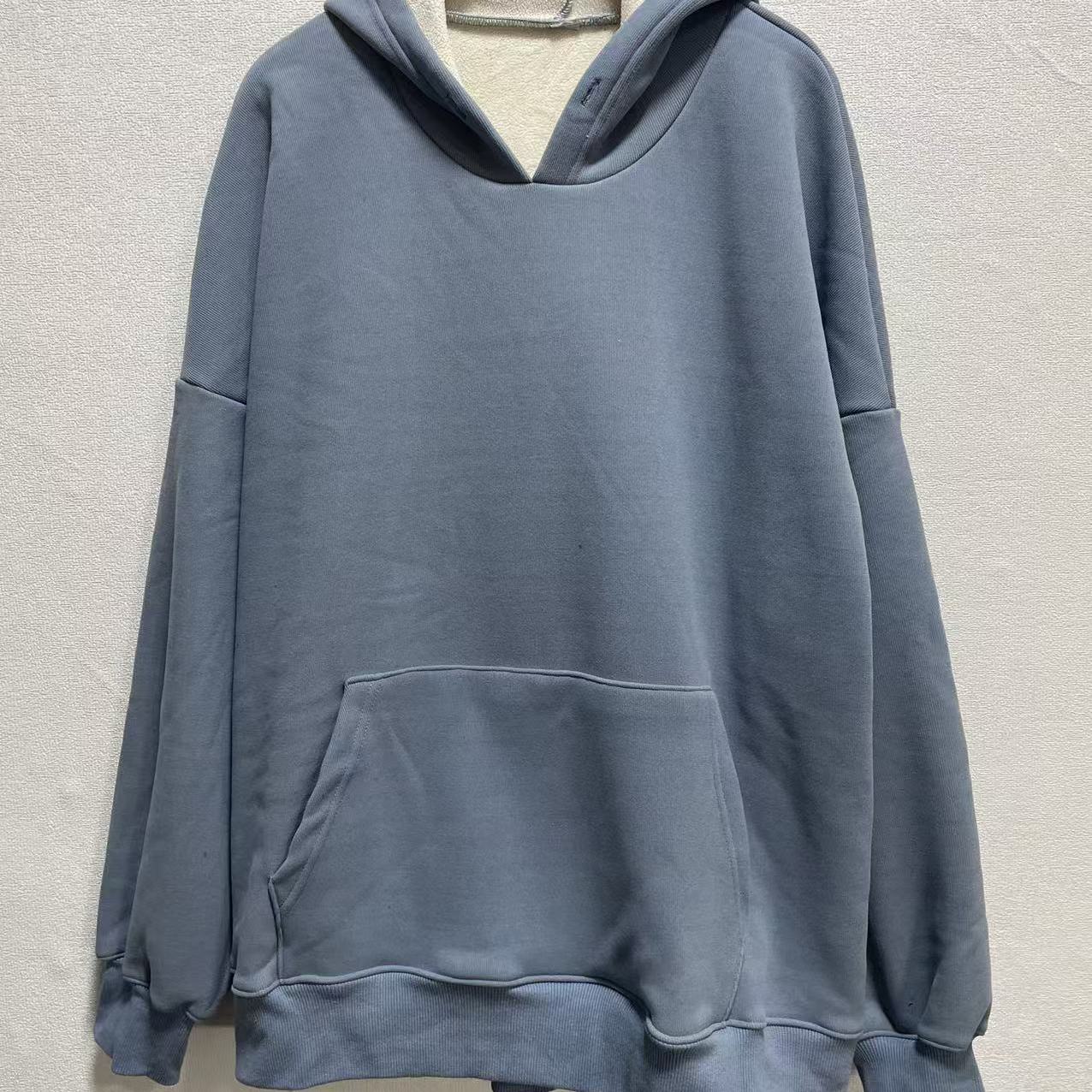 美式复古雾霾蓝重磅保暖连帽卫衣情侣款宽松休闲痞帅潮牌外套秋冬