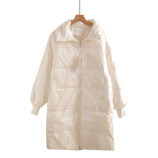 冬季羽绒服鸭绒哑光亮面白女中长款2025新款韩版宽松东大门外套女