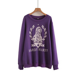 上衣 麦穗字母印花宽松套头圆领卫衣薄绒大码 胖mm秋冬季 新款