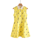 背心裙子女夏2025年新款 衬衫 领无袖 收腰显瘦印花碎花连衣裙