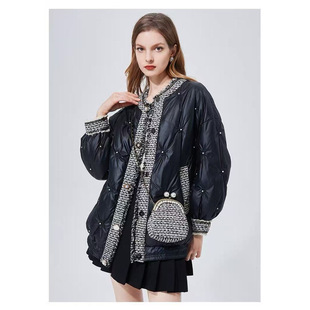 设计感撞色拼接羽绒服小香风白鸭绒女2025新款今年流行漂亮外套女