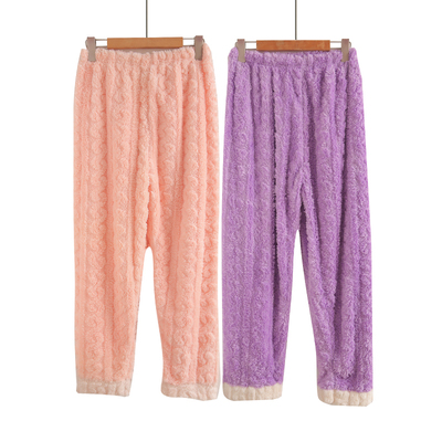 睡裤女秋冬季珊瑚绒加厚加绒长裤宽松加大码暖暖裤家居裤子