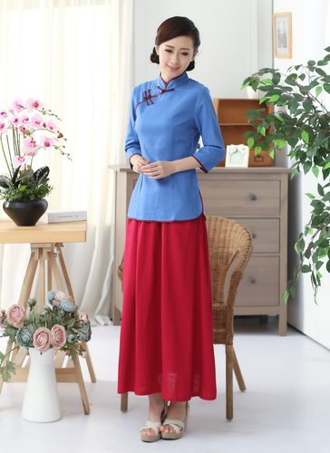 春秋款中式七分袖女复古盘扣旗袍上衣改良原创棉麻民族风斜襟唐装