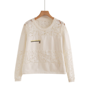 专柜569元 上衣 蕾丝拼接时尚 高端品牌女甜美圆领卫衣女春新款