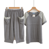 哺乳衣产后喂奶衣套装 夏季 夏天孕妇睡衣加大码 棉质月子服薄款 短袖
