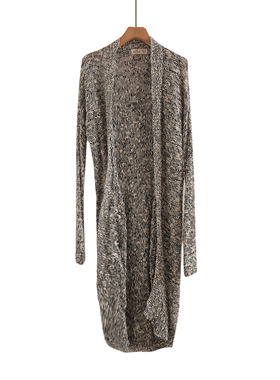 慵懒风麻灰色长款针织开衫2026年新款宽松休闲百搭春秋毛衣外套