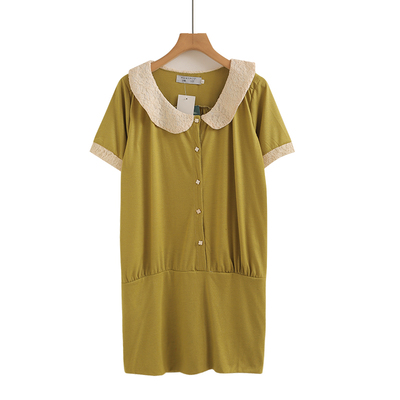 蕾丝娃娃领可哺乳连衣裙女夏季短袖连衣裙休闲睡衣简约家居服裙子