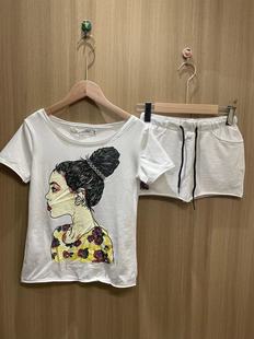 女大码 2024夏季 套裙短袖 休闲运动套装 宽松圆领包臀两件套短裙 新款