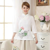 禅茶服七分袖 中国风女唐装 短袖 立领宽松女装 上衣中式 盘扣棉麻女装