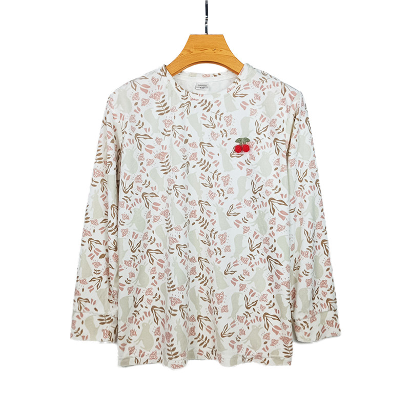 亲子装海岛绒单件睡衣女上衣不加厚圆领套头珊瑚绒家居服薄绒