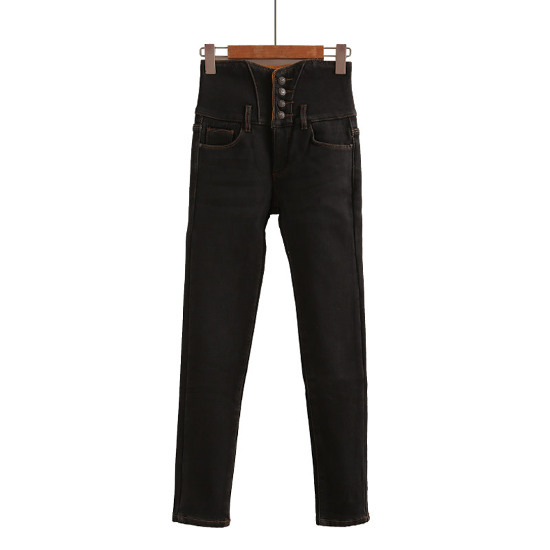 高腰加绒加厚牛仔裤女2025秋冬新款弹力显瘦小脚裤紧身长裤黄金绒