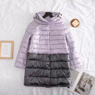 外贸洋气减龄中长款拼色棉衣女2026冬季新款连帽长袖棉衣外套潮