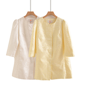 小香风暗扣提花缎面七分袖 外套女春秋新款 风衣 国风中长款 新中式