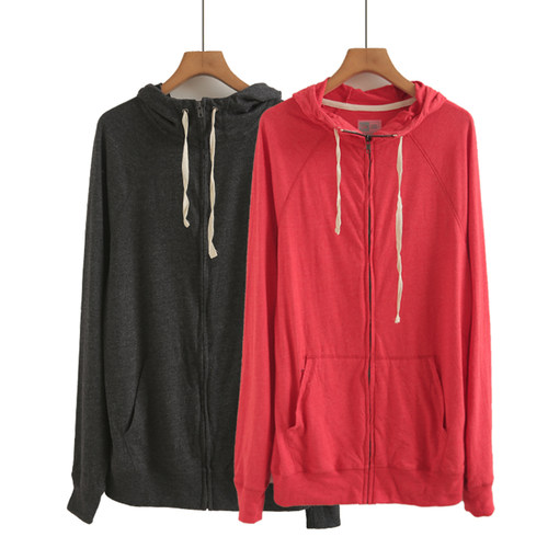 中长款春秋百搭长袖薄款开衫拉链连帽衫休闲文艺百搭时尚纯色卫衣