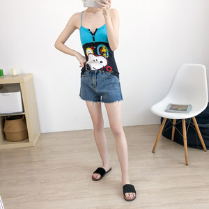 2021年夏季韩版个性无袖卡通印花性感修身纯棉女士外穿吊带背心