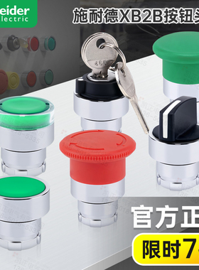 施耐德XB2B平头急停选择钥匙带灯蘑菇头按钮ZB2BE101 102复位22mm
