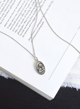 长款椭圆天使宝宝s925纯银毛衣项