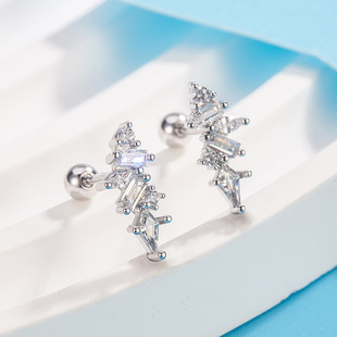 欧美时尚几何拼接锆石耳钉简约个性亮闪闪穿刺耳骨钉耳饰女