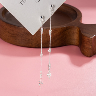 一步一摇新中式长款流苏碎银子耳钉女百搭小众设计夏季高级感耳饰